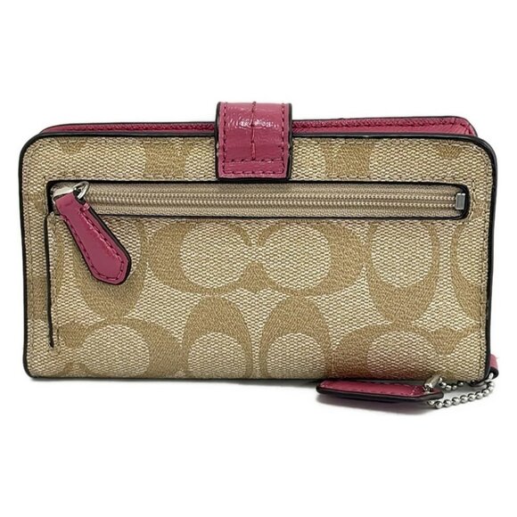 Auth COACH Signature - Beige Gray Beige Pink PVC Leather Bifold Wallet - Picture 2 of 6